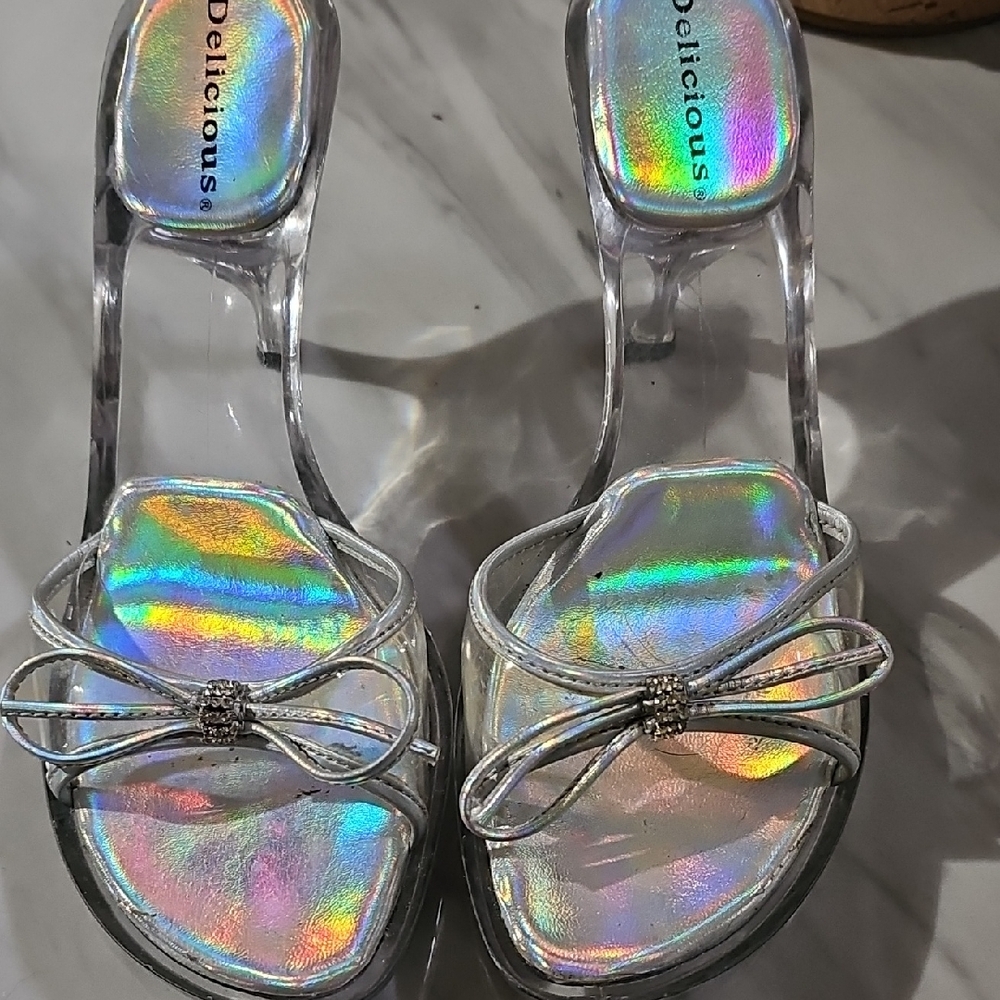 Delicious Silver Heels with Holographic Straps